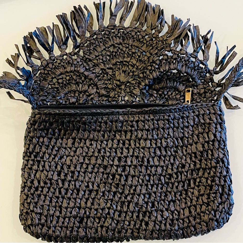 BTB Los Angeles Black Raffia Straw Clutch Purse Bag - Picture 5 of 10